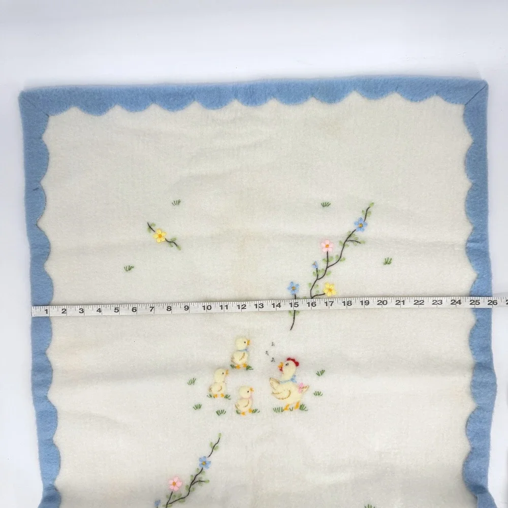 Vintage Bergdorf Goodman Baby Blanket‎ Embroidered Chicks Flowers